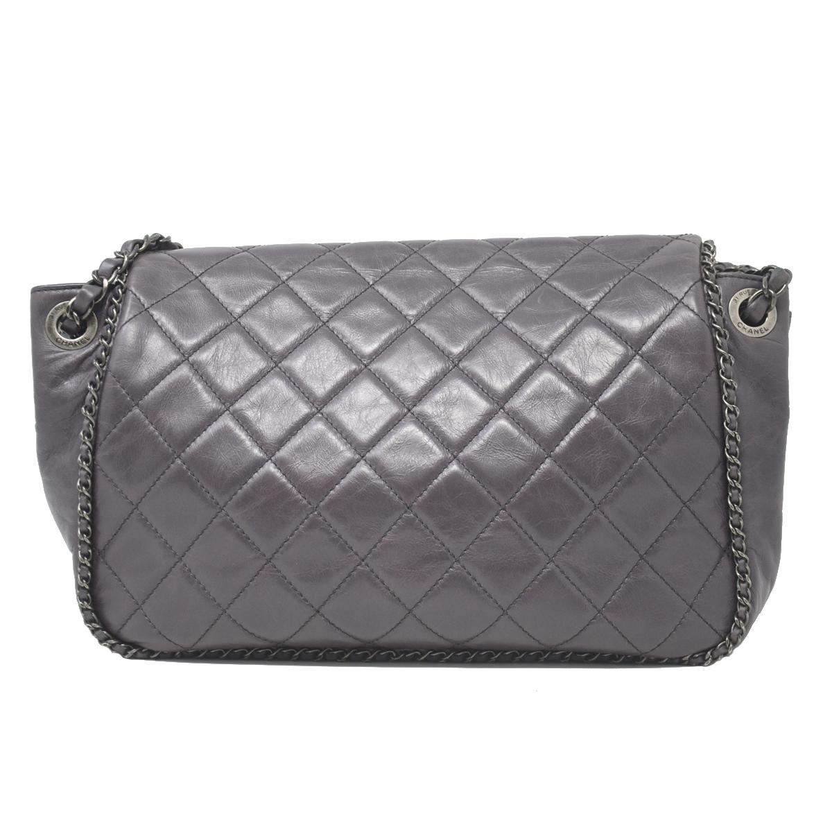 Chanel Chain Around Accordian Purple Quilted Leather Shoulder Bag In Good Condition In Boca Raton, FL