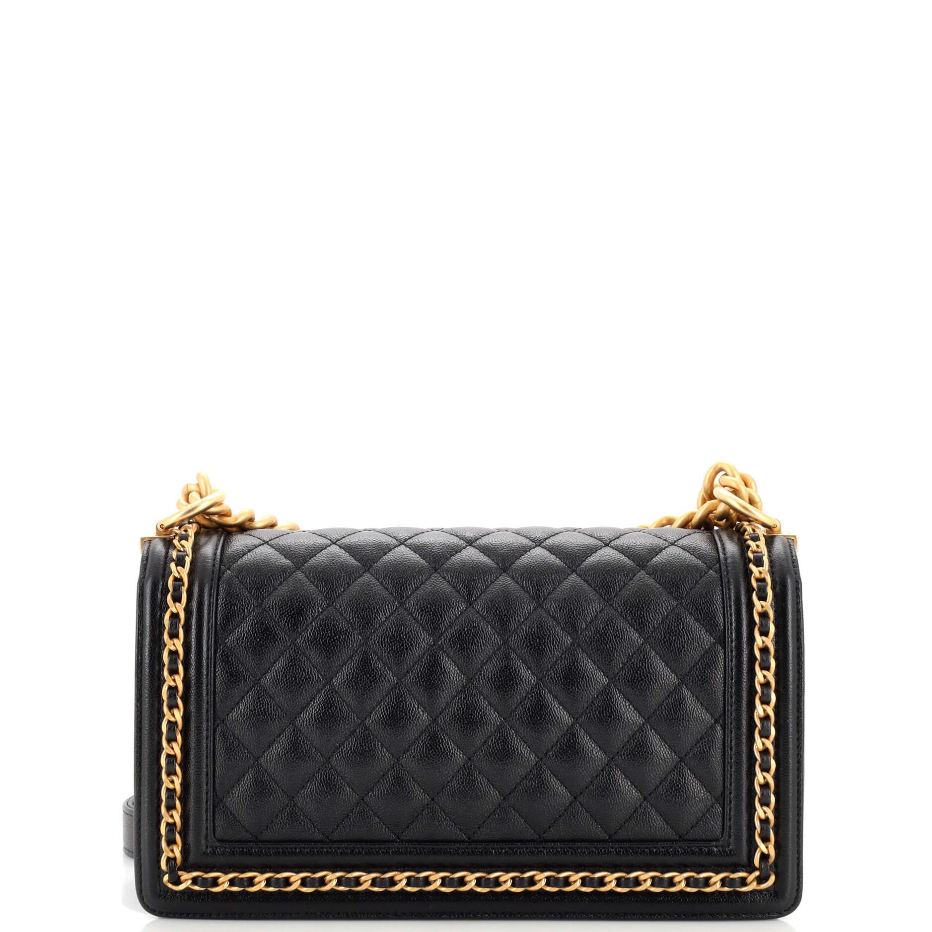 Chanel Chain Around Boy Flap Bag Quilted Caviar Old Medium In Good Condition In NY, NY