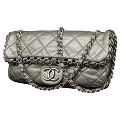 Chanel Chain Around Flap 227432 Silver Quilted Leather Shoulder Bag