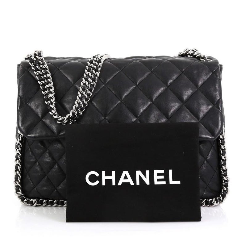 Chanel Lambskin Enamel Quilted Top Handle Flap Phone Holder with Chain Black
