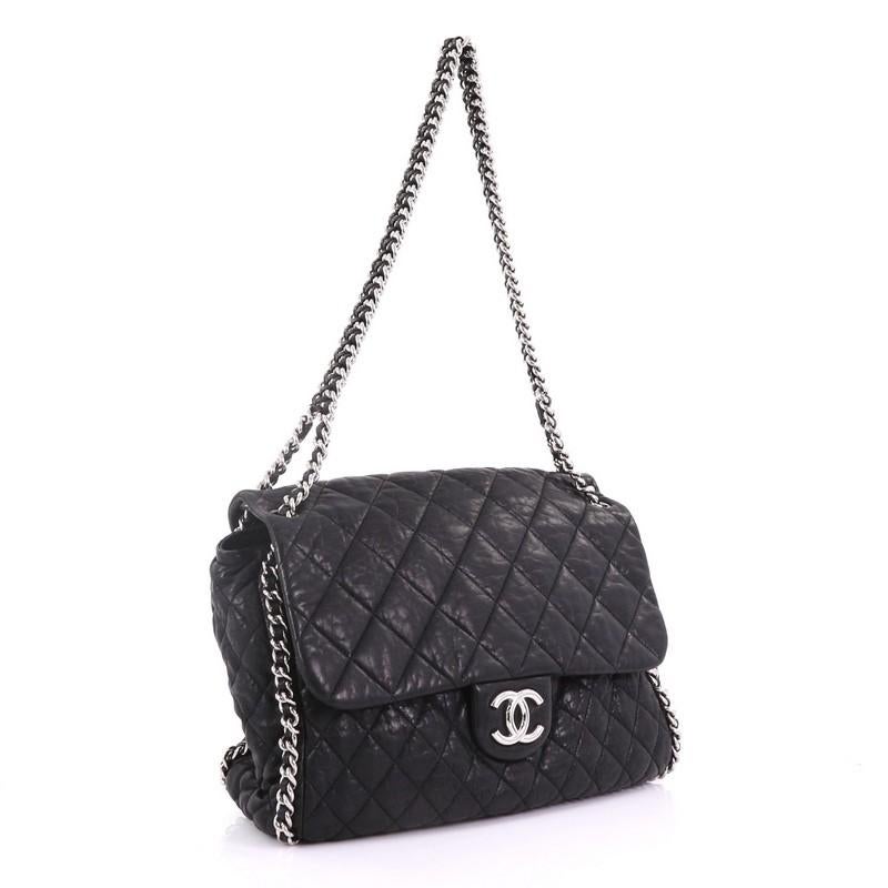 Black Chanel Chain Around Flap Bag Quilted Leather Maxi