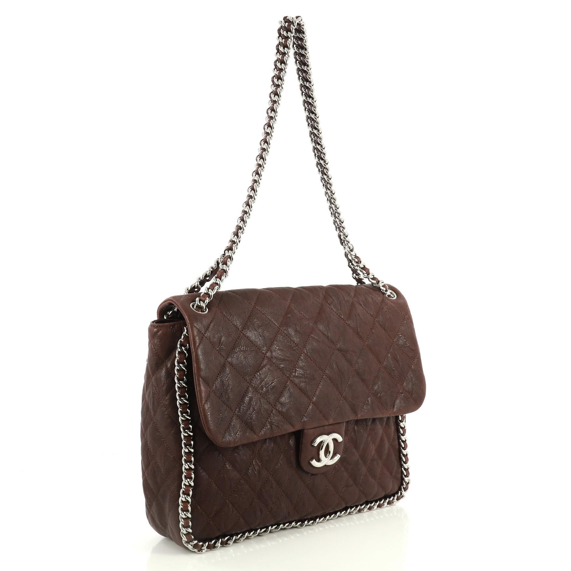 Black Chanel Chain Around Flap Bag Quilted Leather Maxi