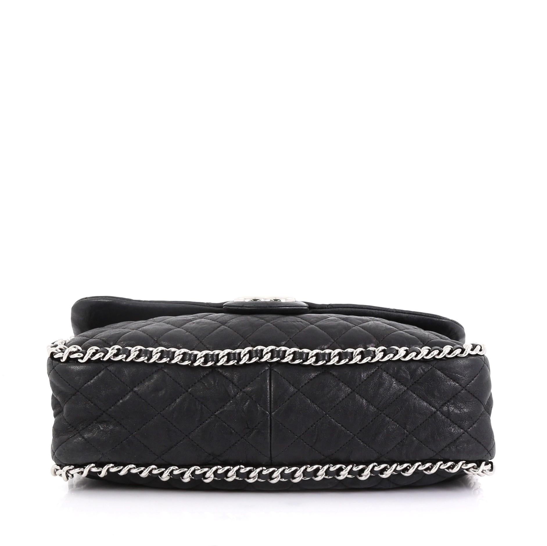 Black Chanel Chain Around Flap Bag Quilted Leather Maxi
