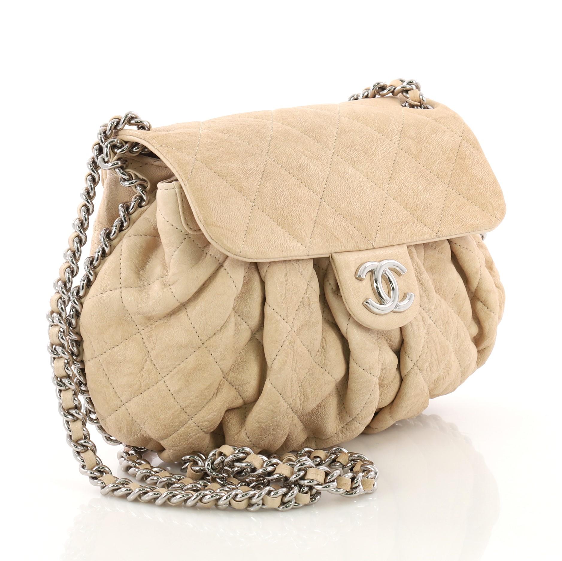 Beige Chanel Chain Around Flap Bag Quilted Leather Medium