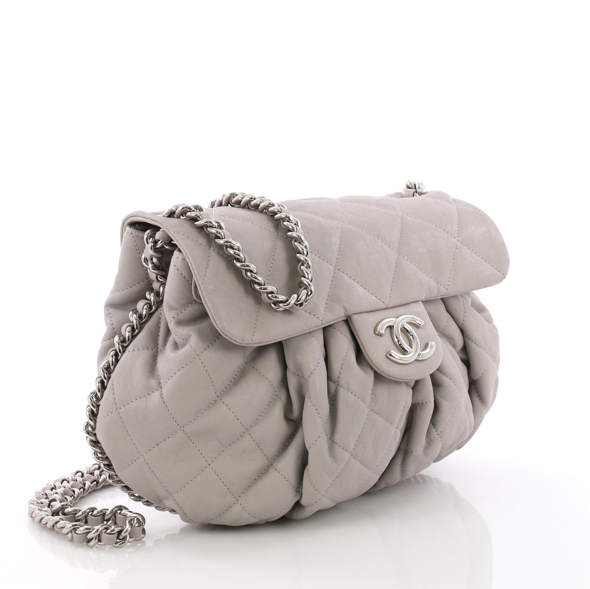 Gray Chanel Chain Around Flap Bag Quilted Leather Medium