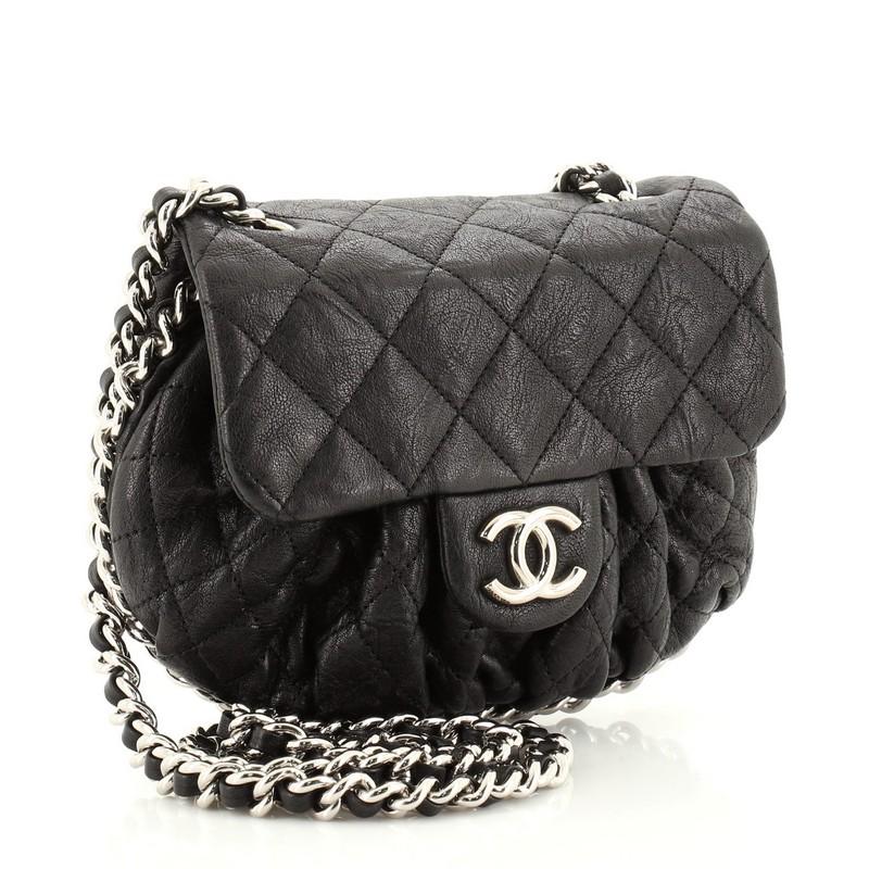 Black Chanel Chain Around Flap Bag Quilted Leather Small