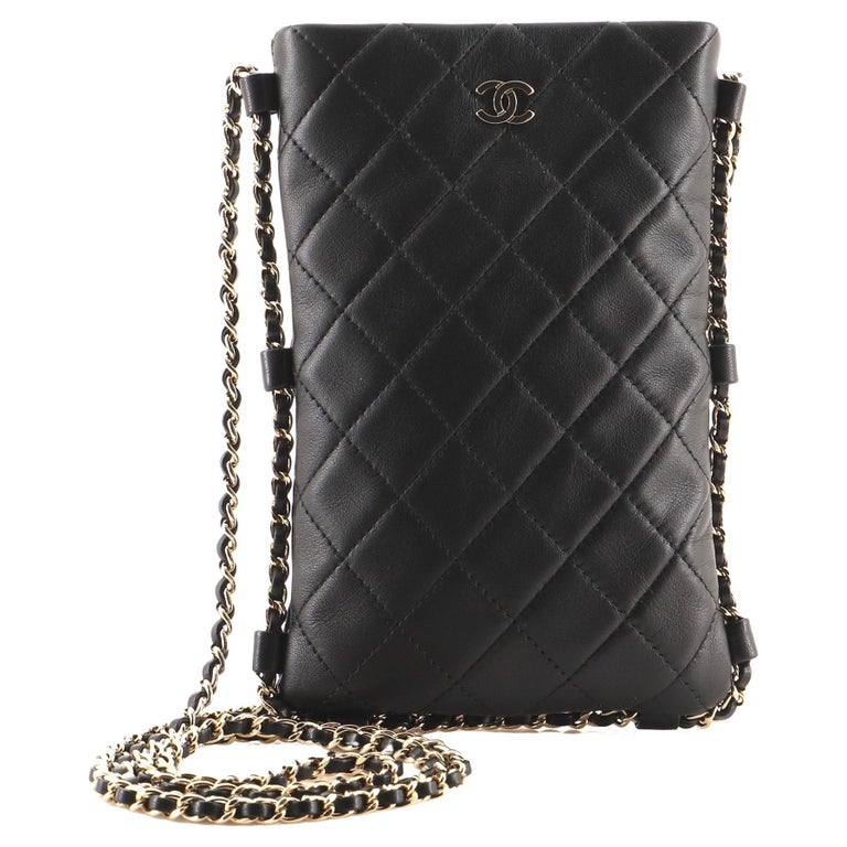 Chanel Chain Around Flat Phone Holder Crossbody Quilted Lambskin at