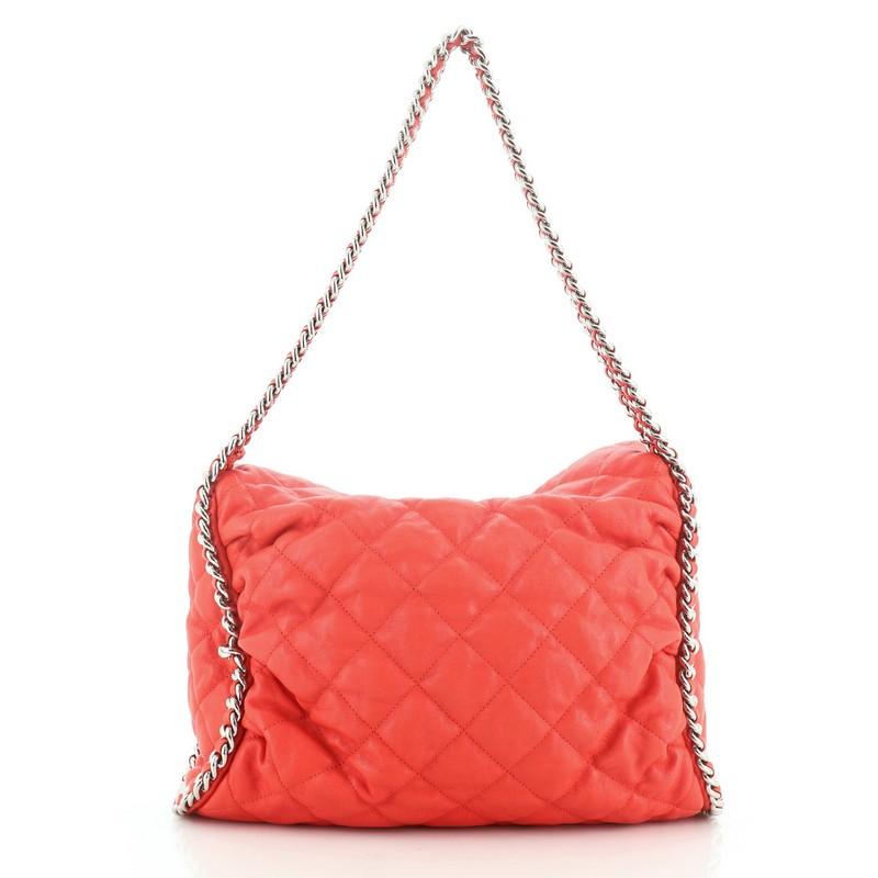 Red Chanel Chain Around Hobo Quilted Washed Lambskin
