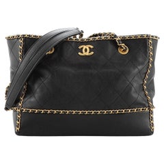 Chanel Chain Around Lines Shopping Tote Quilted Calfskin Small