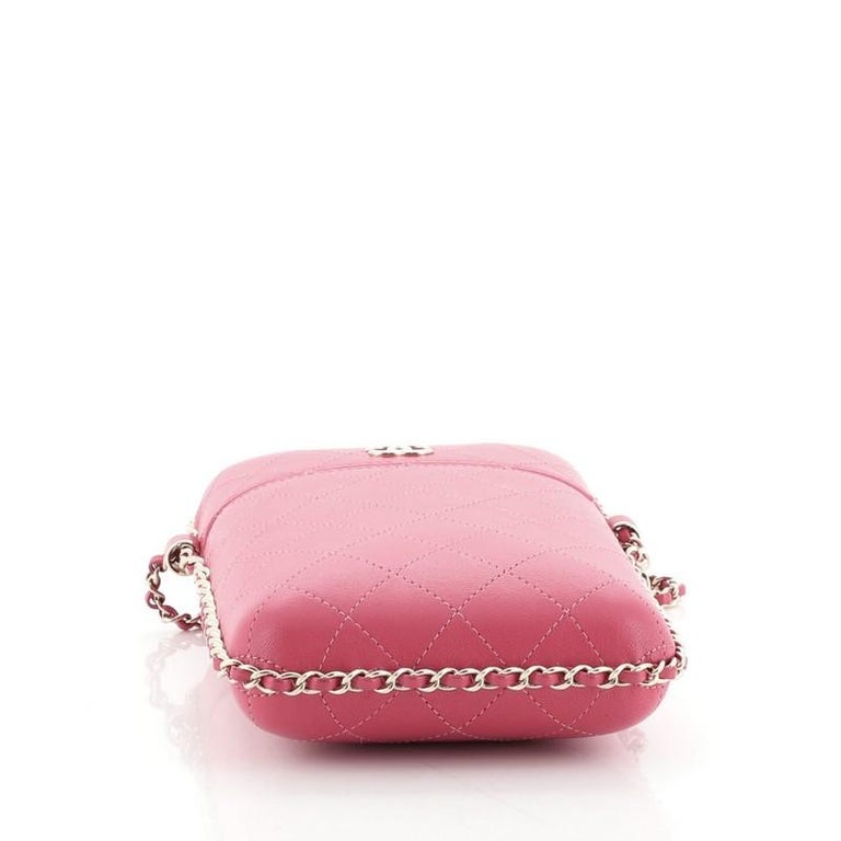 Chanel Phone Holder Crossbody Bag Quilted Lambskin Pink