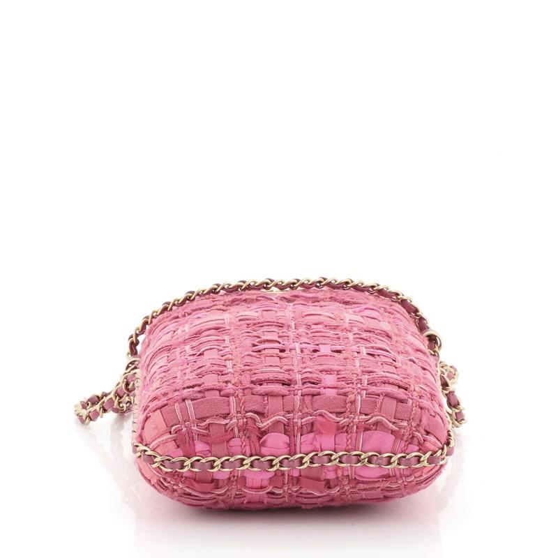 Pink Chanel Chain Around Phone Holder Crossbody Bag Tweed And Ribbon 