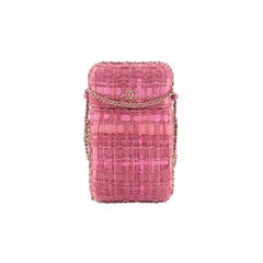 Chanel Chain Around Phone Holder Crossbody Bag Tweed And Ribbon