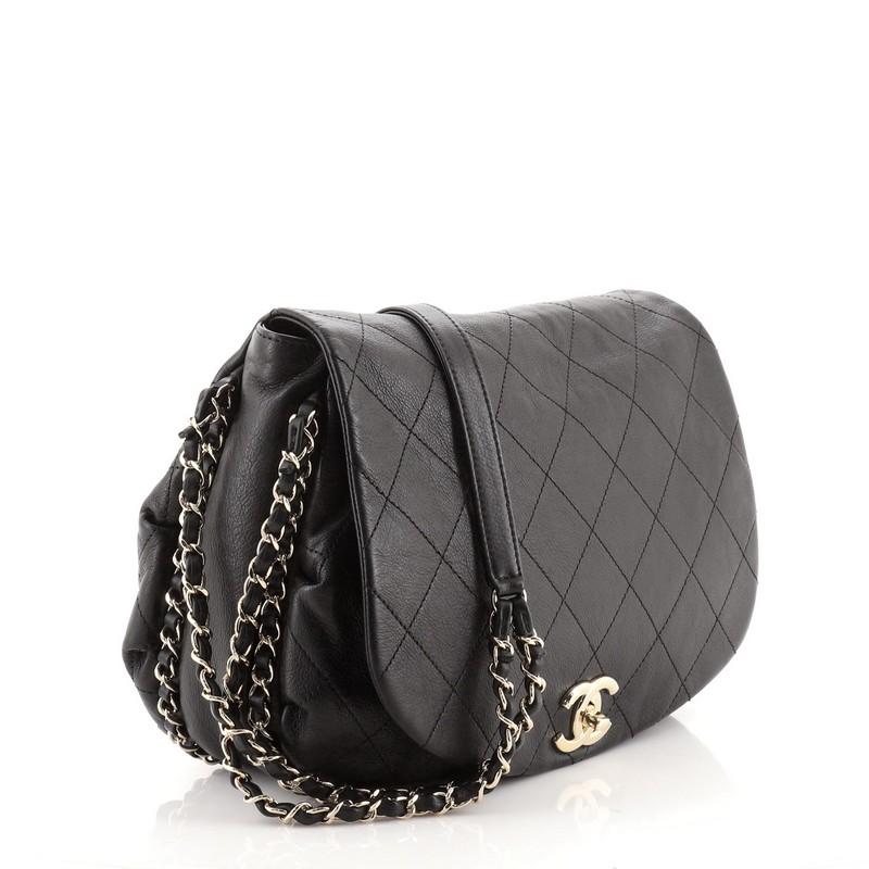 Black Chanel Chain Around Saddle Flap Bag Quilted Calfskin Medium