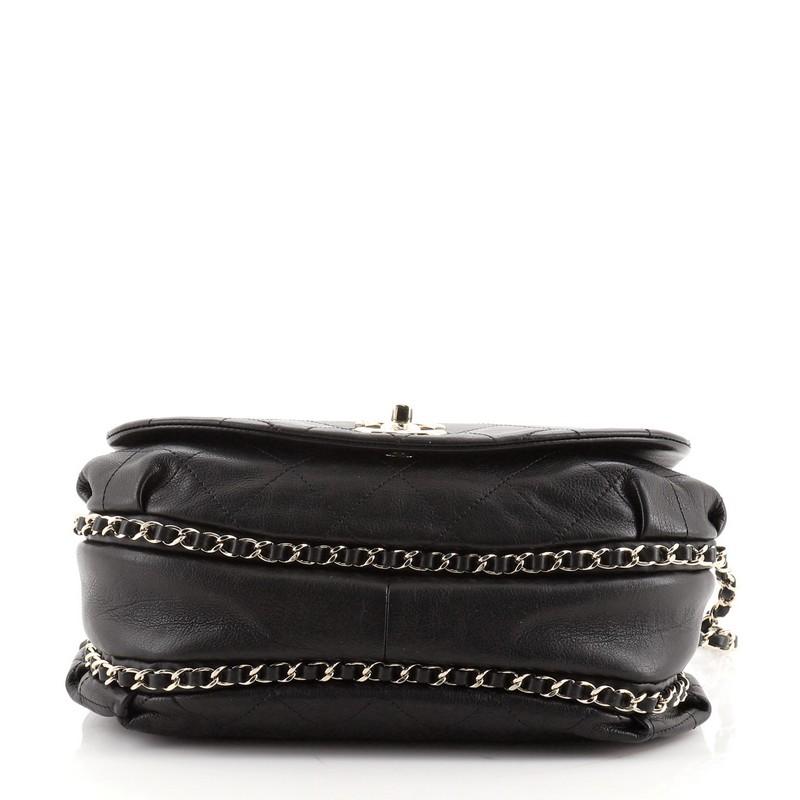 Black Chanel Chain Around Saddle Flap Bag Quilted Calfskin Medium