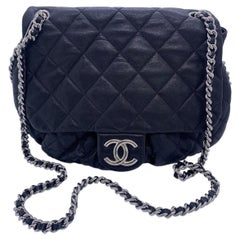 CHANEL Chain Around Shoulder Bag Black Calfskin Leather Silver Hardware