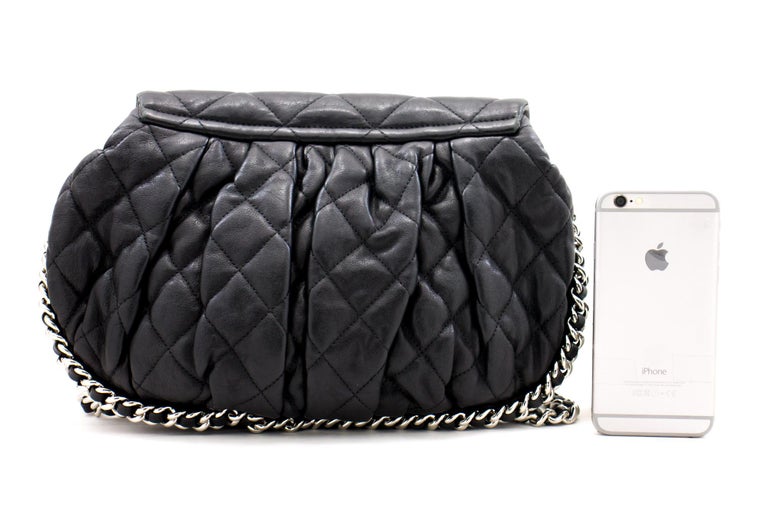 CHANEL Chain Around Shoulder Bag Crossbody Black Calfskin Leather