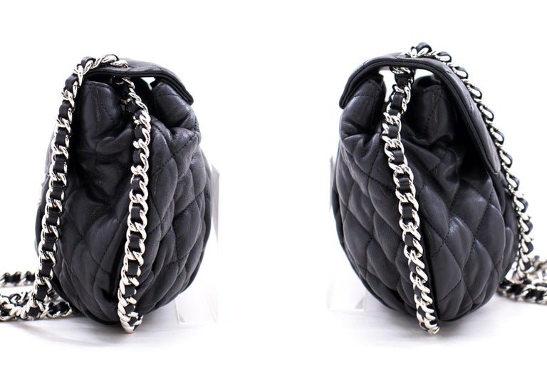 CHANEL Chain Around Shoulder Crossbody Bag Black Calfskin Flap at