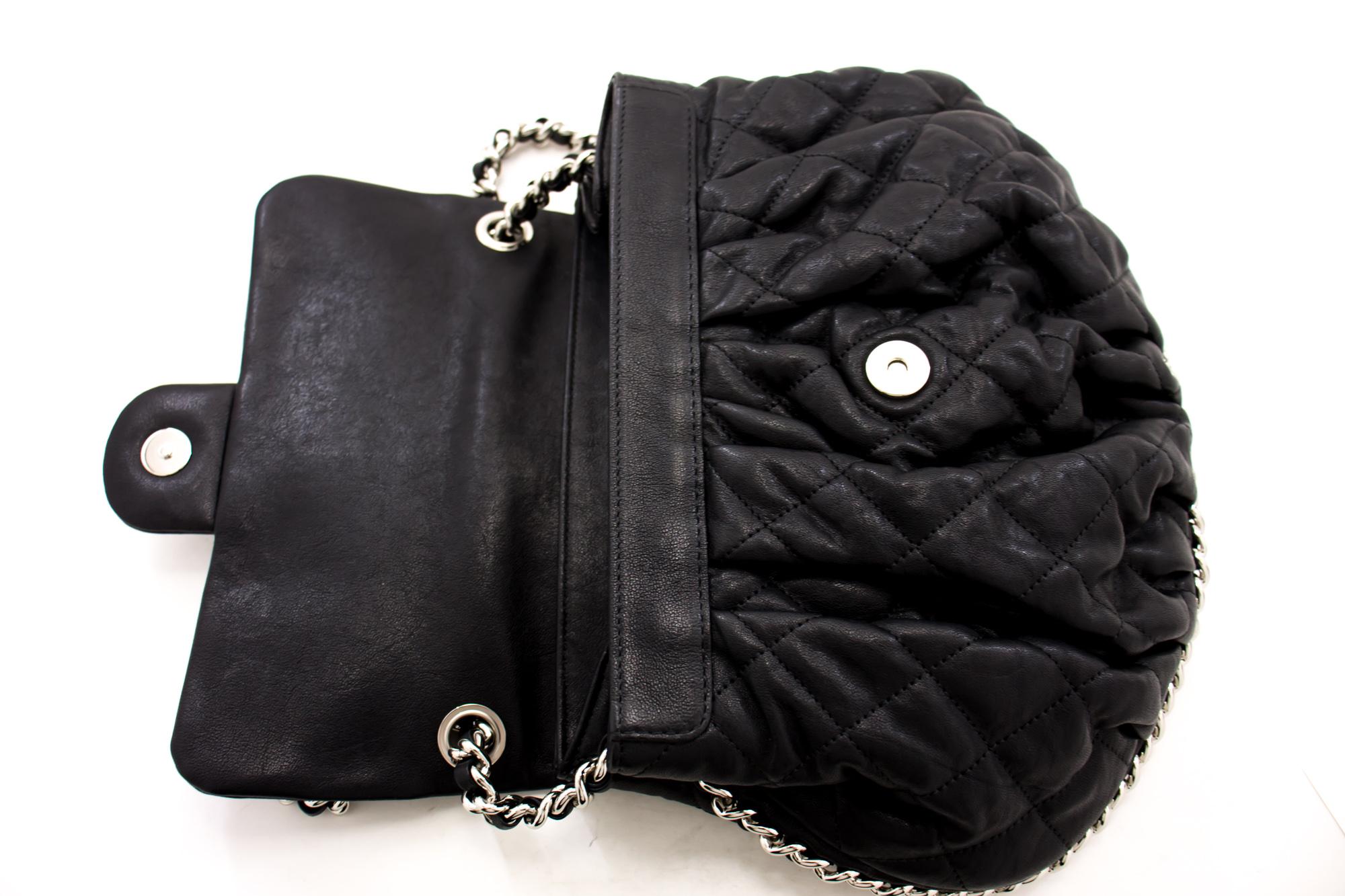 CHANEL Chain Around Shoulder Crossbody Bag Black Calfskin Leather 6