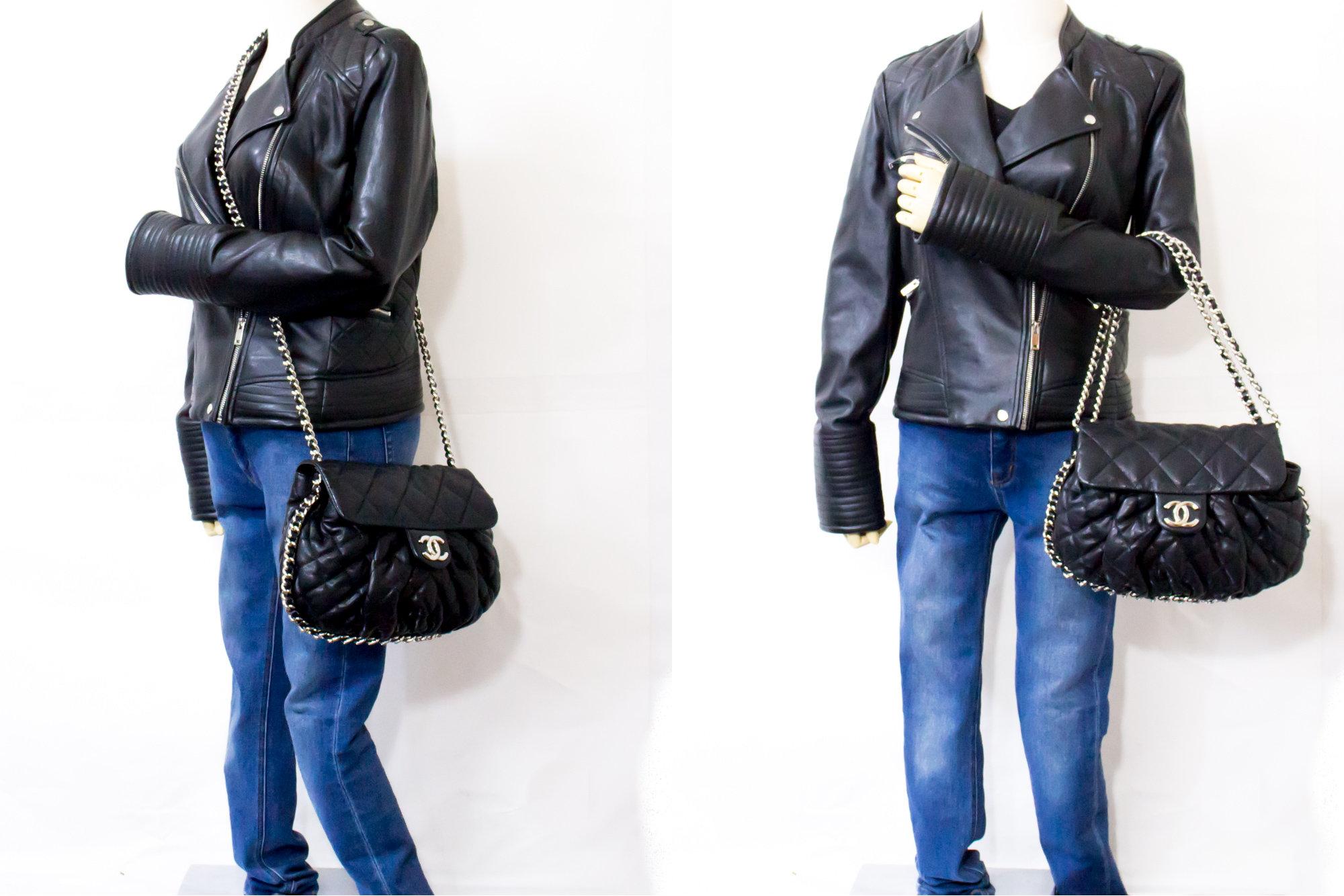 CHANEL Chain Around Shoulder Crossbody Bag Black Calfskin Leather 7
