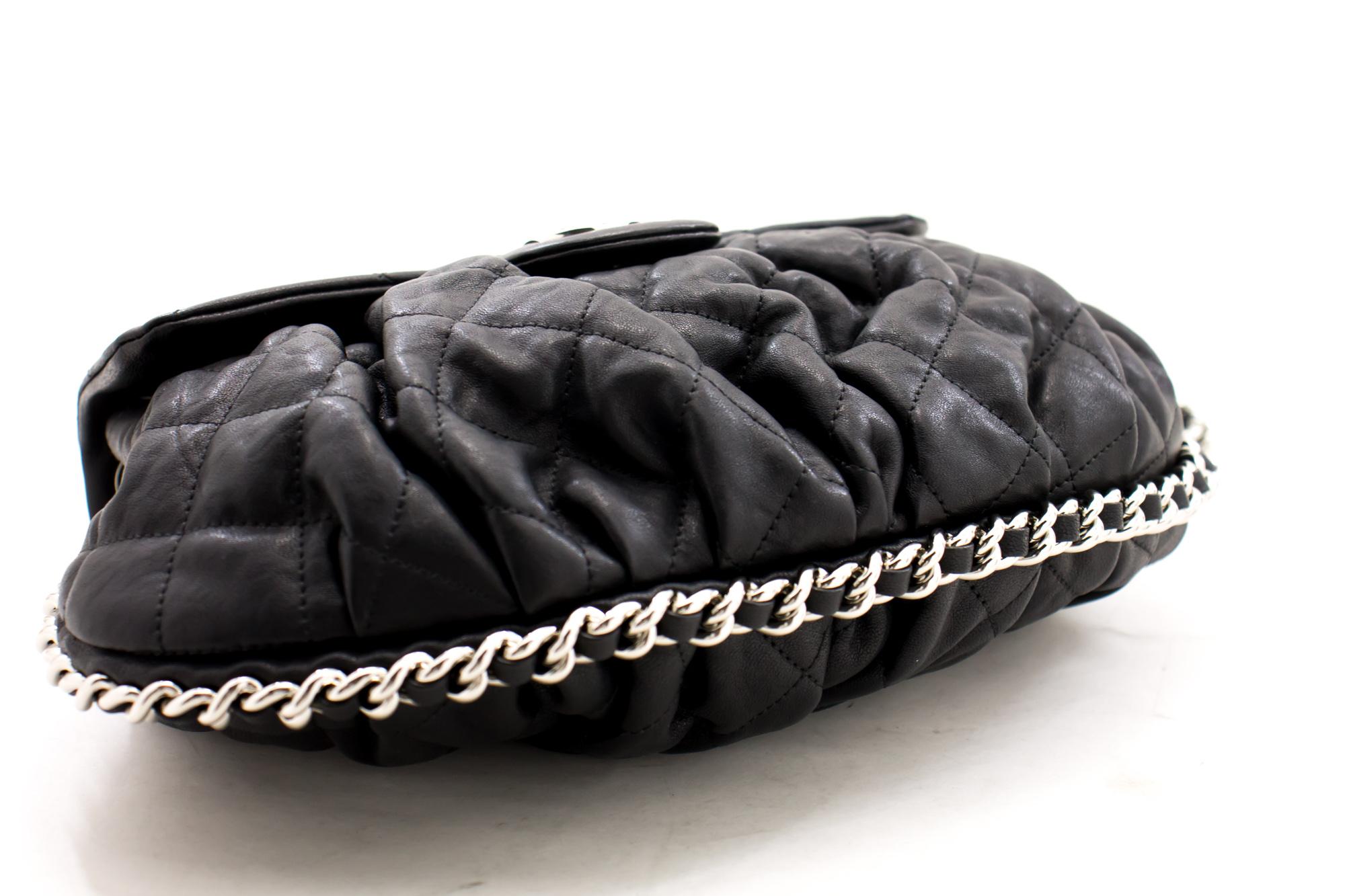 Women's CHANEL Chain Around Shoulder Crossbody Bag Black Calfskin Leather