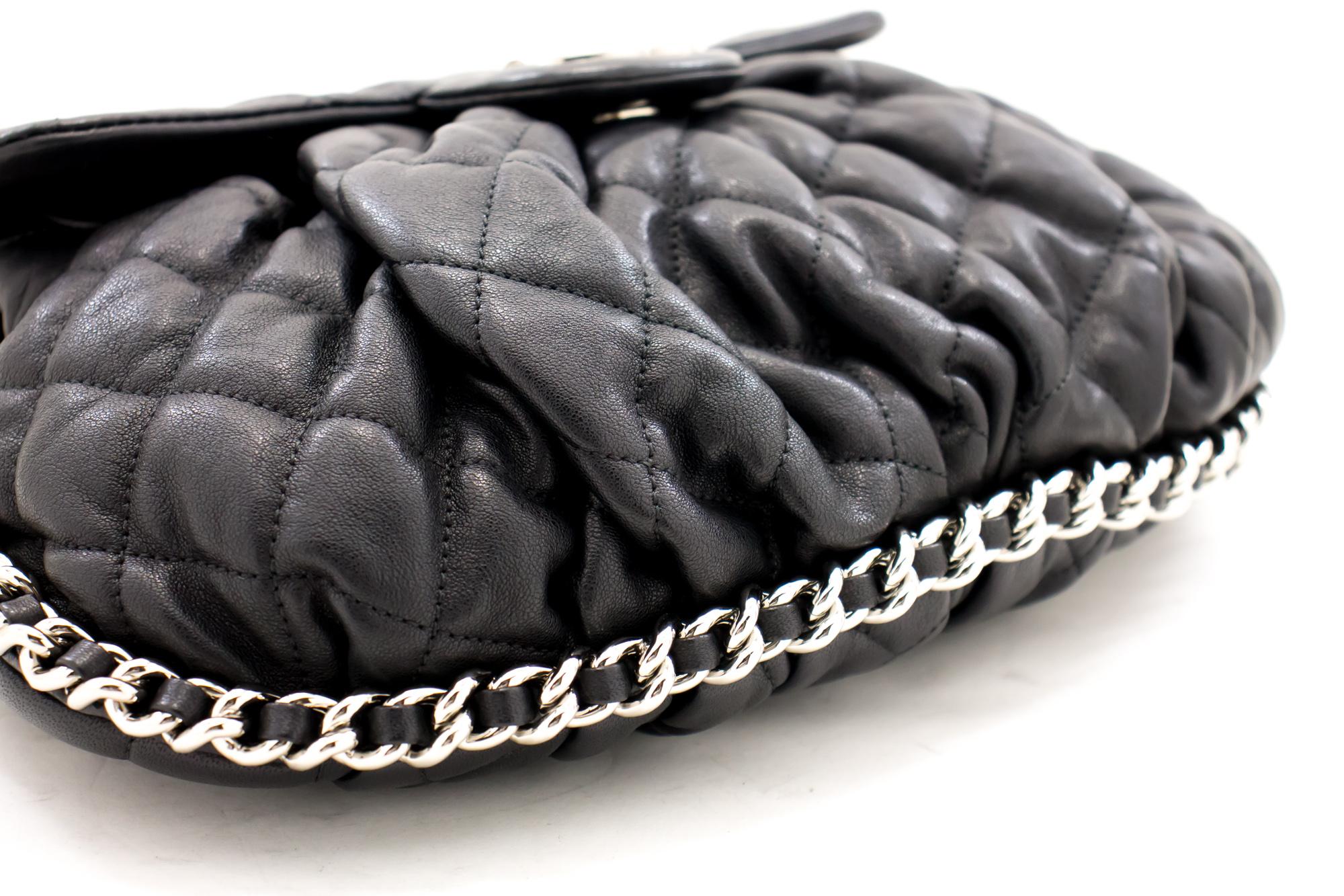 Women's CHANEL Chain Around Shoulder Crossbody Bag Black Calfskin Leather