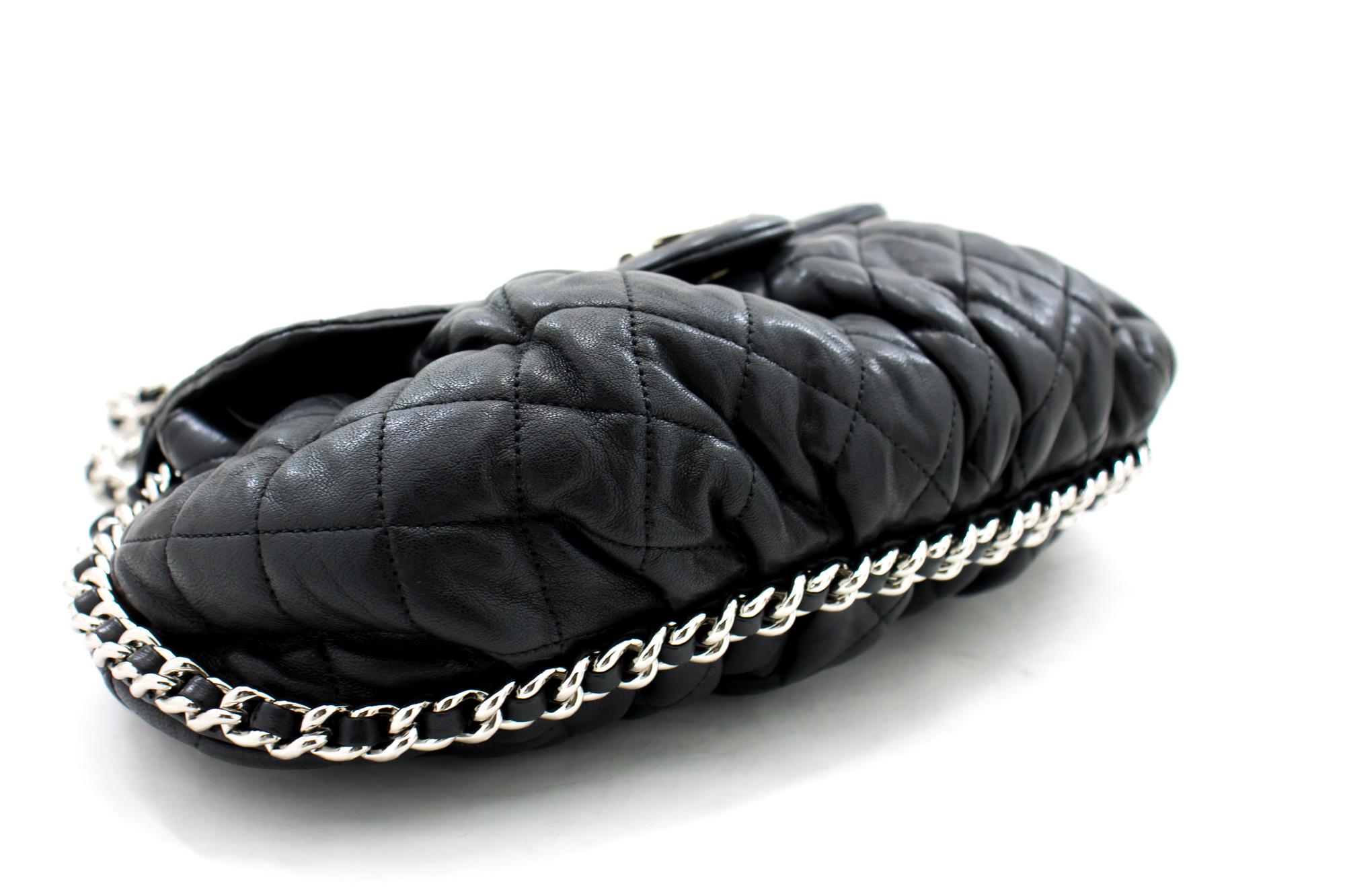 Women's CHANEL Chain Around Shoulder Crossbody Bag Black Calfskin Leather