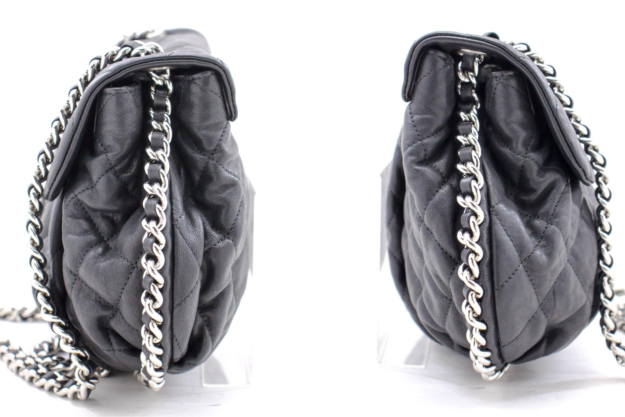 CHANEL Chain Around Shoulder Crossbody Bag Black Calfskin Leather 1