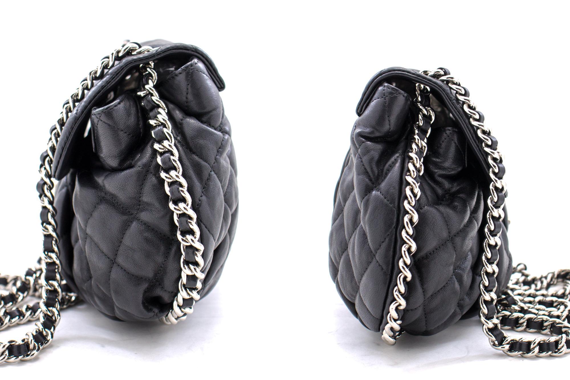 CHANEL Chain Around Shoulder Crossbody Bag Black Calfskin Leather 1