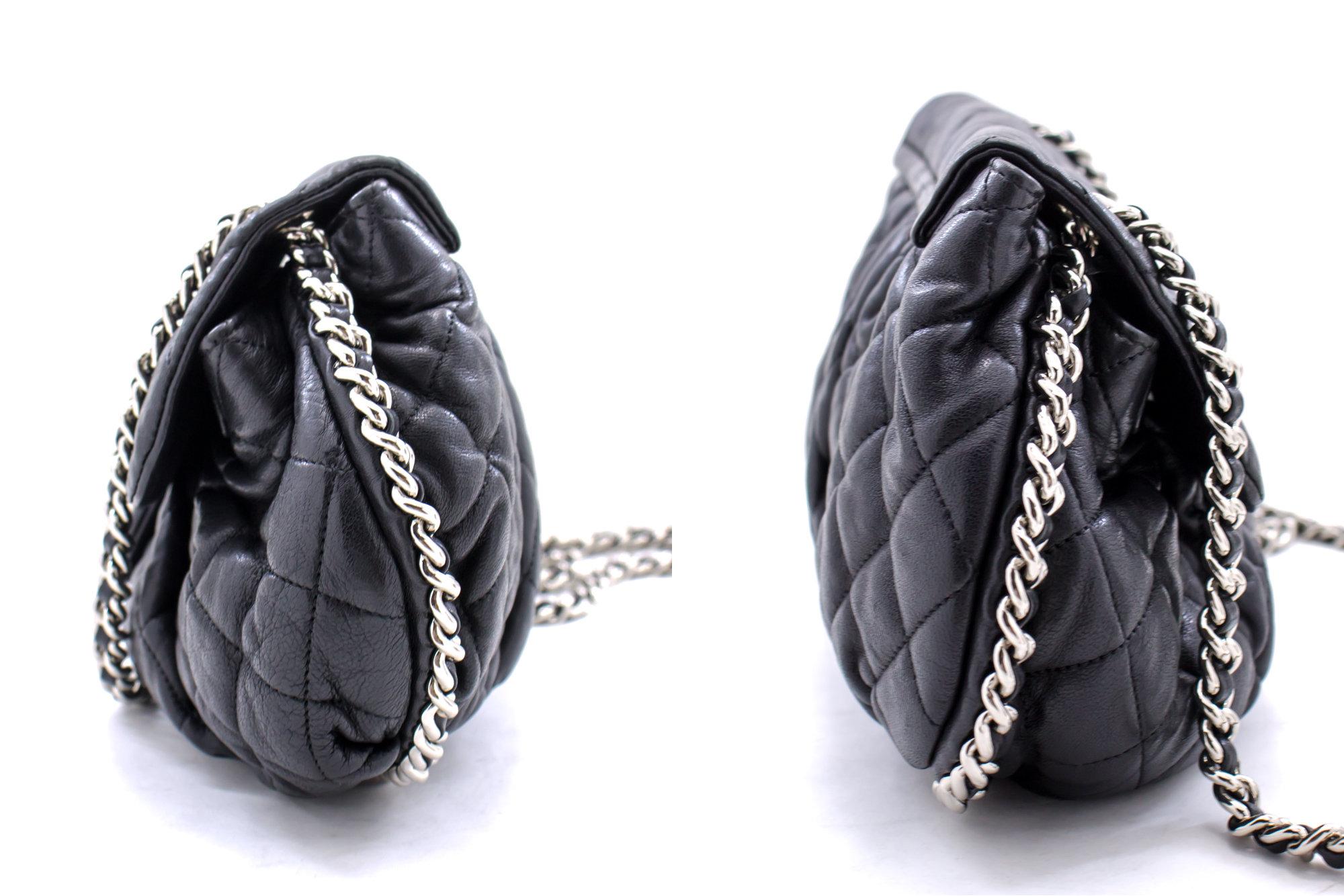 CHANEL Chain Around Shoulder Crossbody Bag Black Calfskin Leather 1