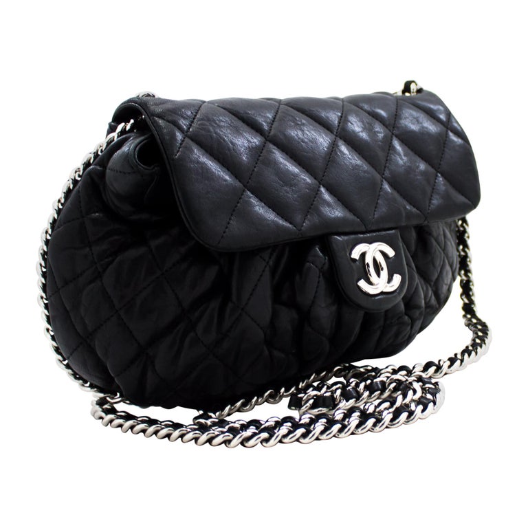 CHANEL Chain Around Shoulder Crossbody Bag Black Calfskin Leather For Sale at 1stdibs