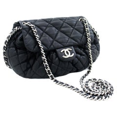 CHANEL Chain Around Shoulder Crossbody Bag Black Calfskin Leather