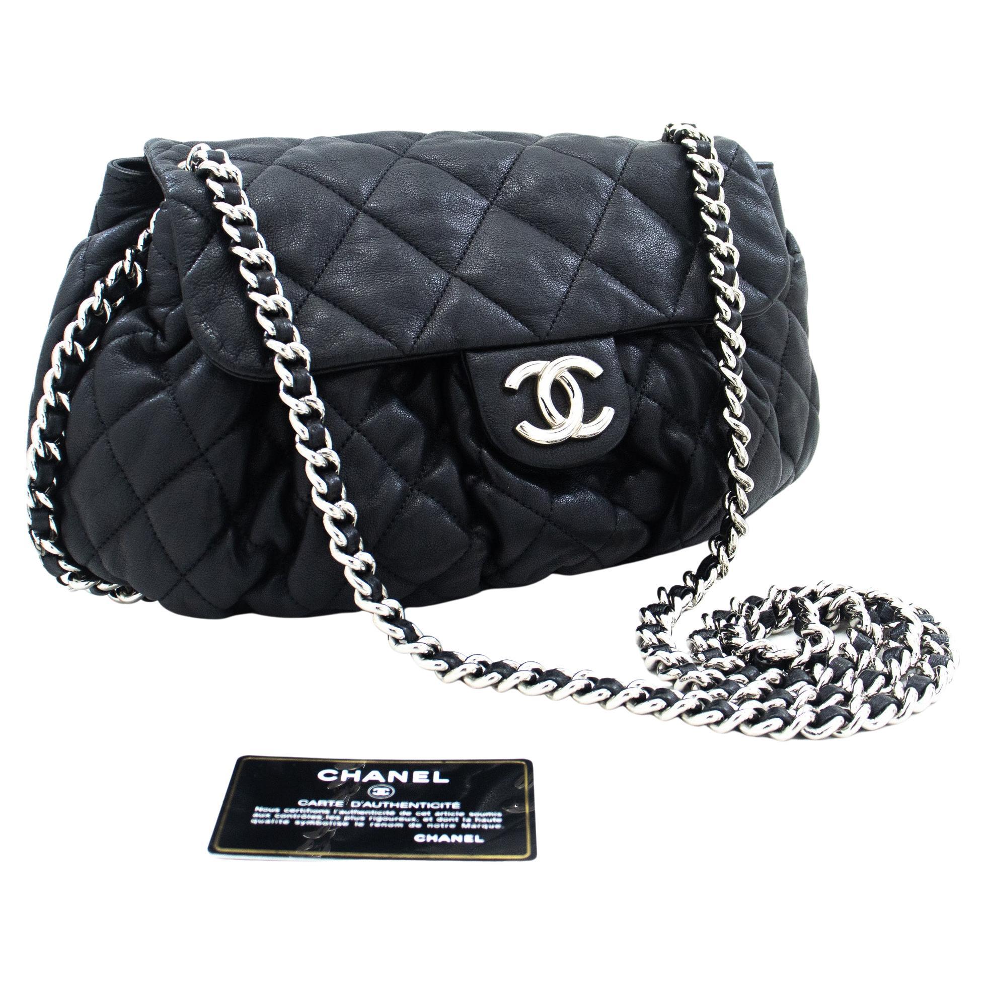 Chanel Chain Around Shoulder Crossbody Bag Black Calfskin Leather