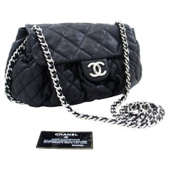 CHANEL Chain Around Shoulder Crossbody Bag Black Calfskin Leather