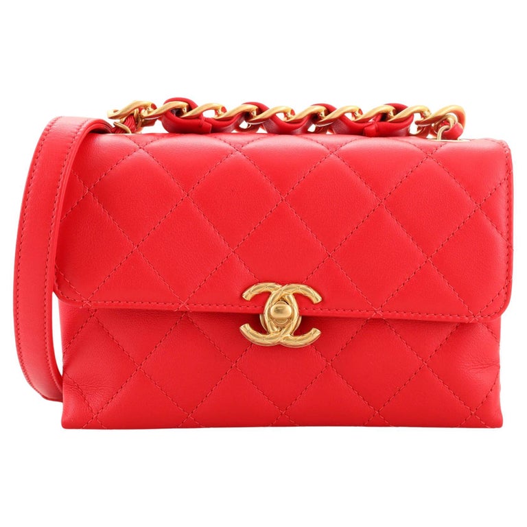 Chanel Chain Bar Top Handle Flap Bag Quilted Calfskin Mini at 1stDibs