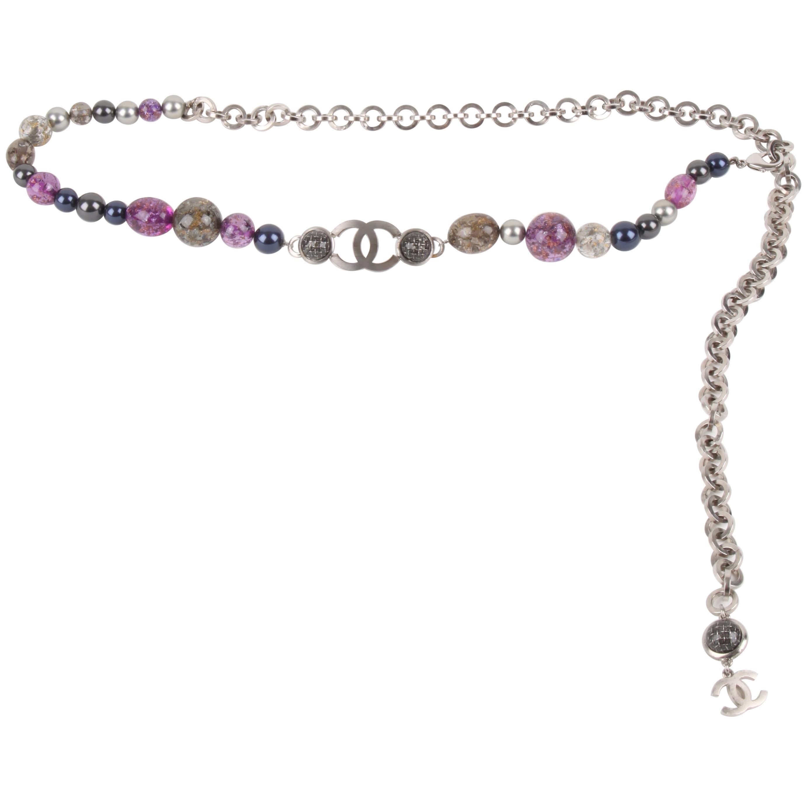 Chanel Chain Belt Beads - silver/purple/grey For Sale