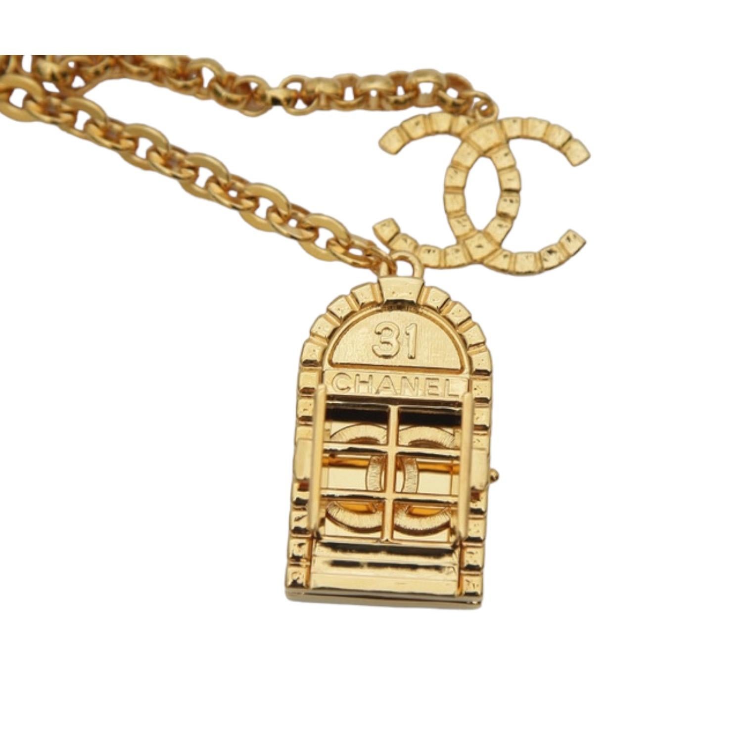 CHANEL Chain Belt Double Gold Double Drop Door CC Logo Link Charms Sz 85 BNWT 1