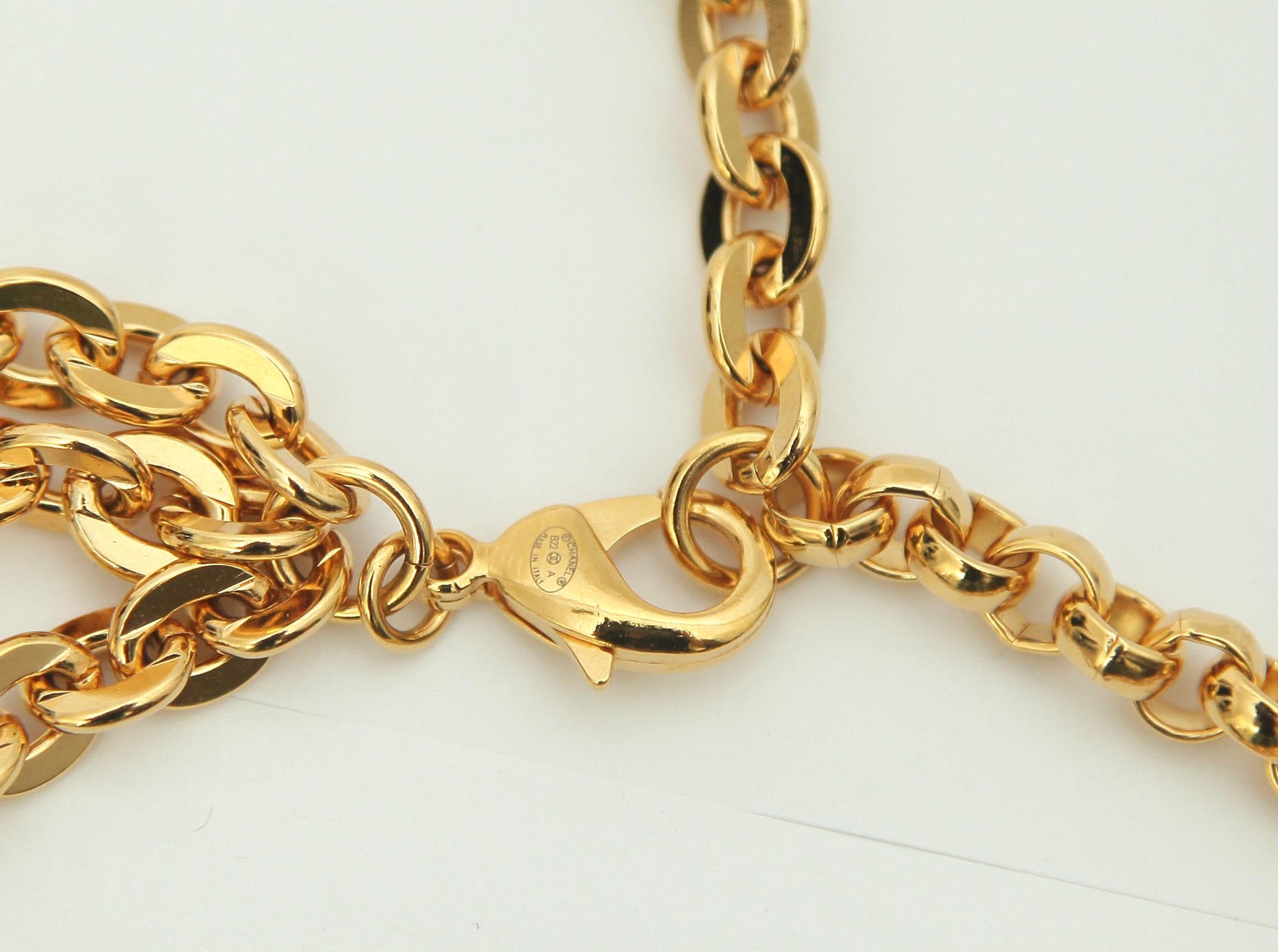 CHANEL Chain Belt Double Gold Double Drop Door CC Logo Link Charms Sz 85 BNWT 4