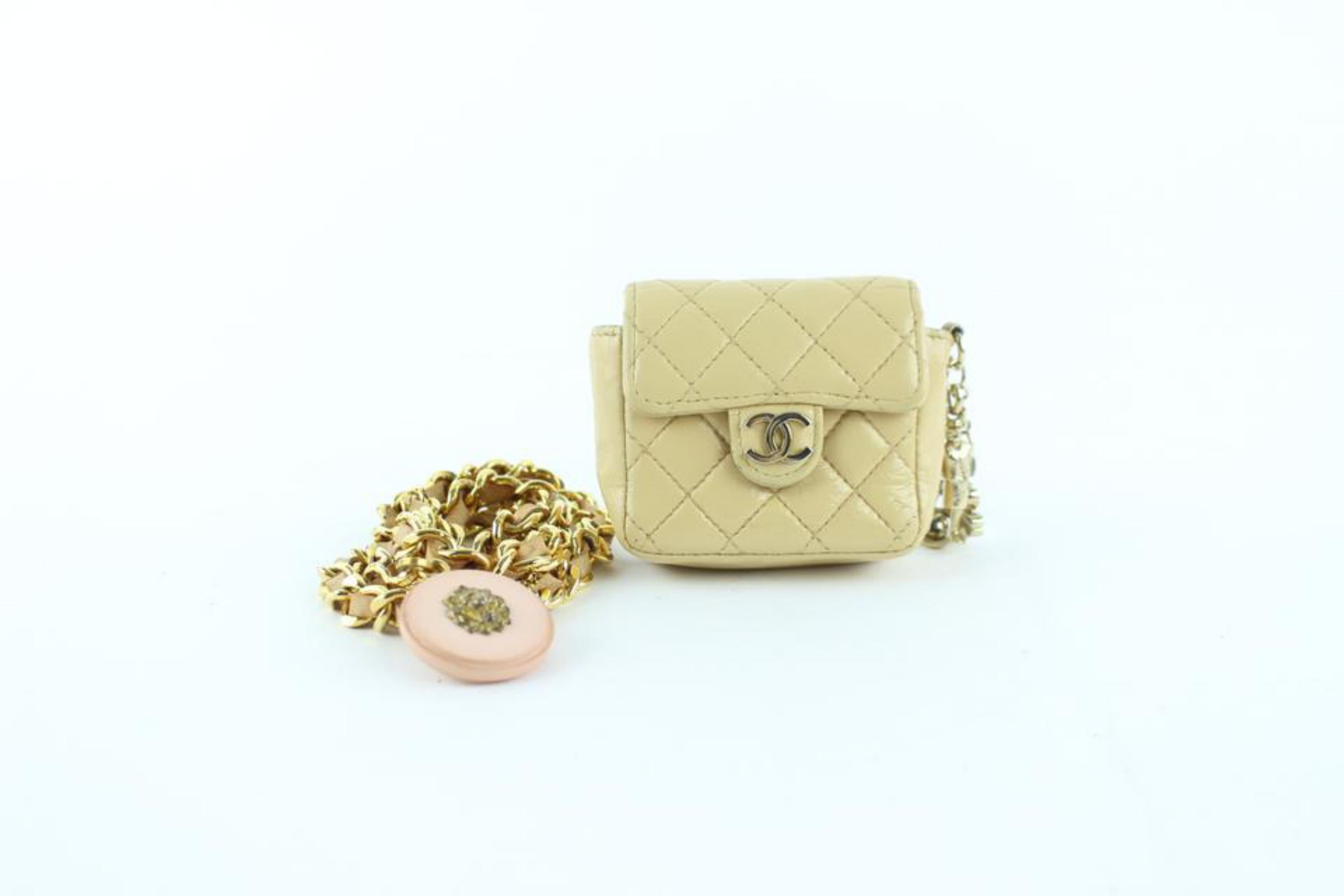 Women's Chanel Chain Belt Fanny Pack Waist Pouch 227070 Beige Leather Cross Body Bag For Sale