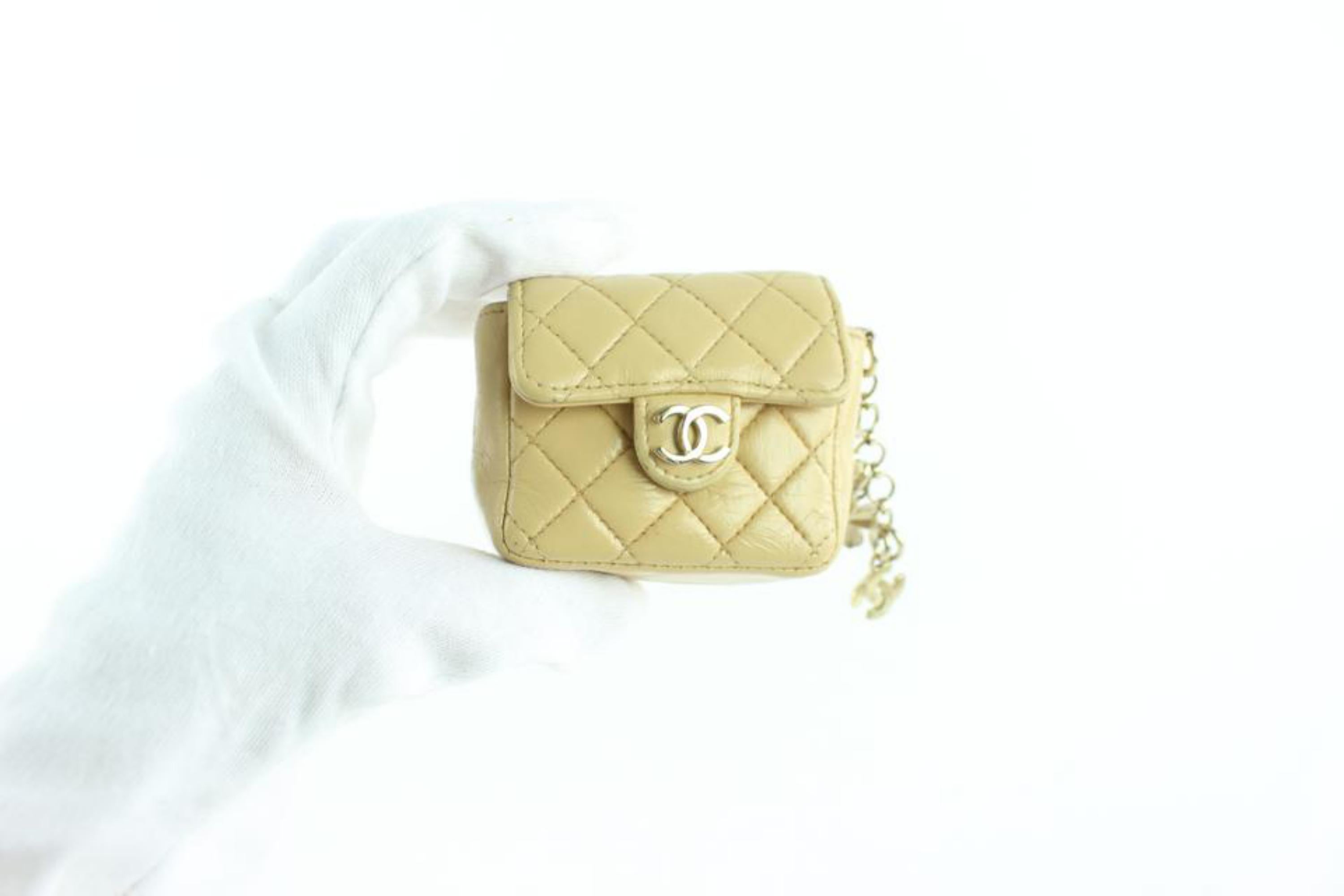 Chanel Chain Belt Fanny Pack Waist Pouch 227070 Beige Leather Cross Body Bag For Sale 5