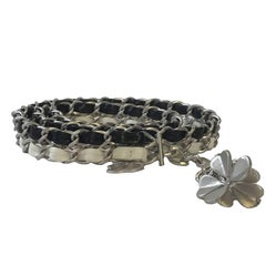 CHANEL Chain Belt in Matt Silver Metal Interlaced With White and Black Leather