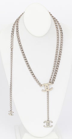 Chanel Chain Belt Necklace Silver CC Logo