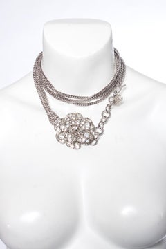 Chanel, Chain belt/necklace with rhinestone Camellia.