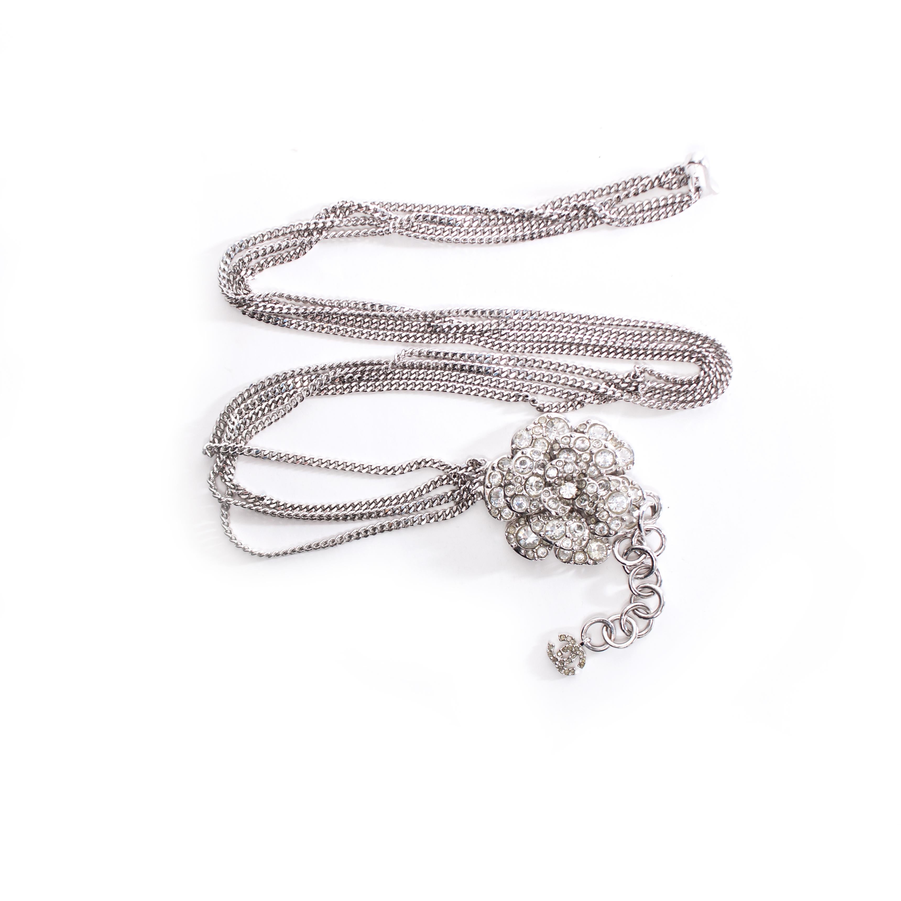 Chanel, Chain belt/necklace with rhinestone Camellia. In Excellent Condition In AMSTERDAM, NL