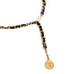 Chanel Chain belt vintage black Plated Gold/leather
