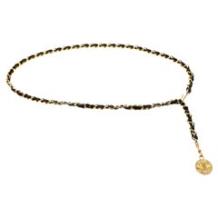Chanel Chain belt vintage black Plated Gold/leather