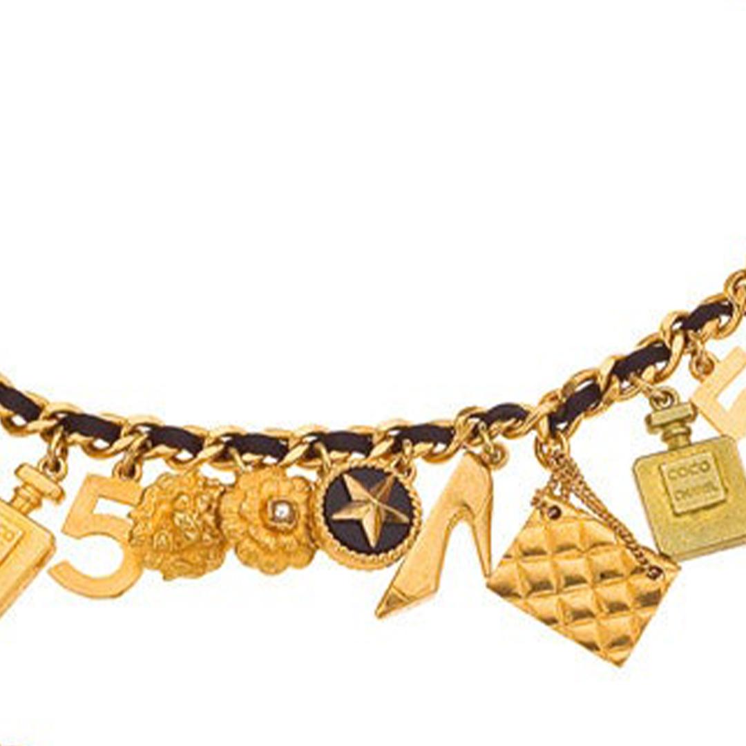 Orange Chanel Chain Belt with Iconic Charms For Sale