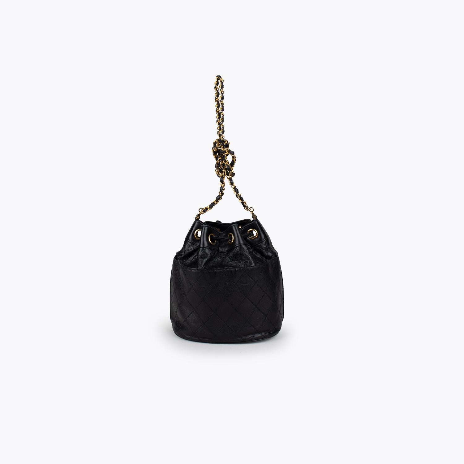 Black Chanel Chain Bucket Bag