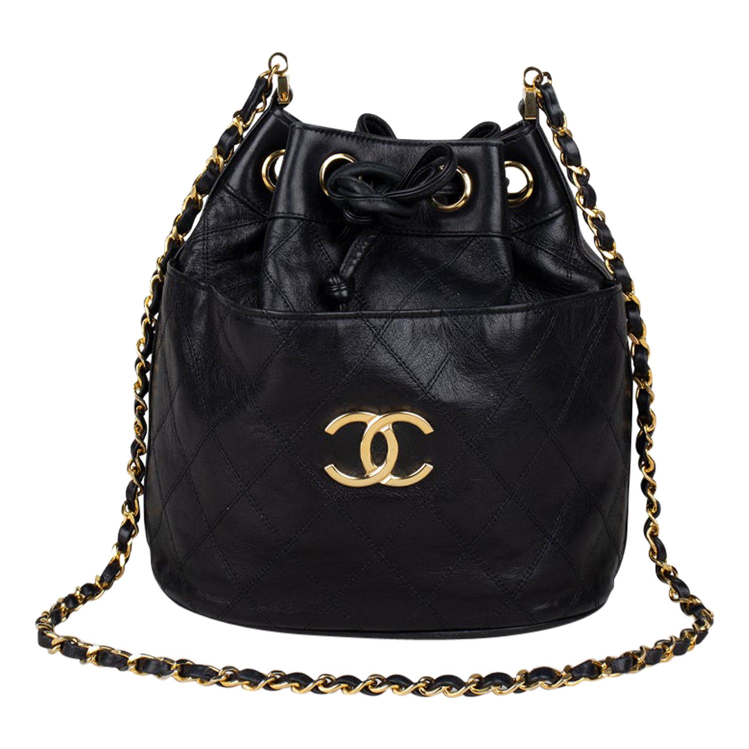 Chanel Black Quilted Grained Calfskin Bucket Bag