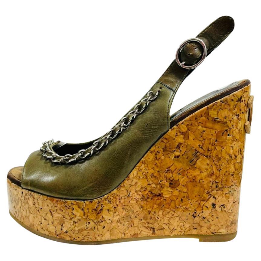 Céline Silver Leather T-Strap Wedge Platform Ankle Strap Sandals Size 39  For Sale at 1stDibs
