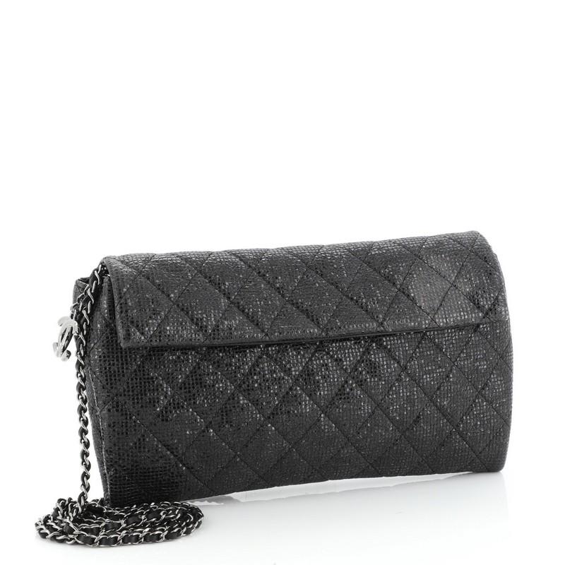 Black Chanel Chain Clutch Quilted Glittered Calfskin 